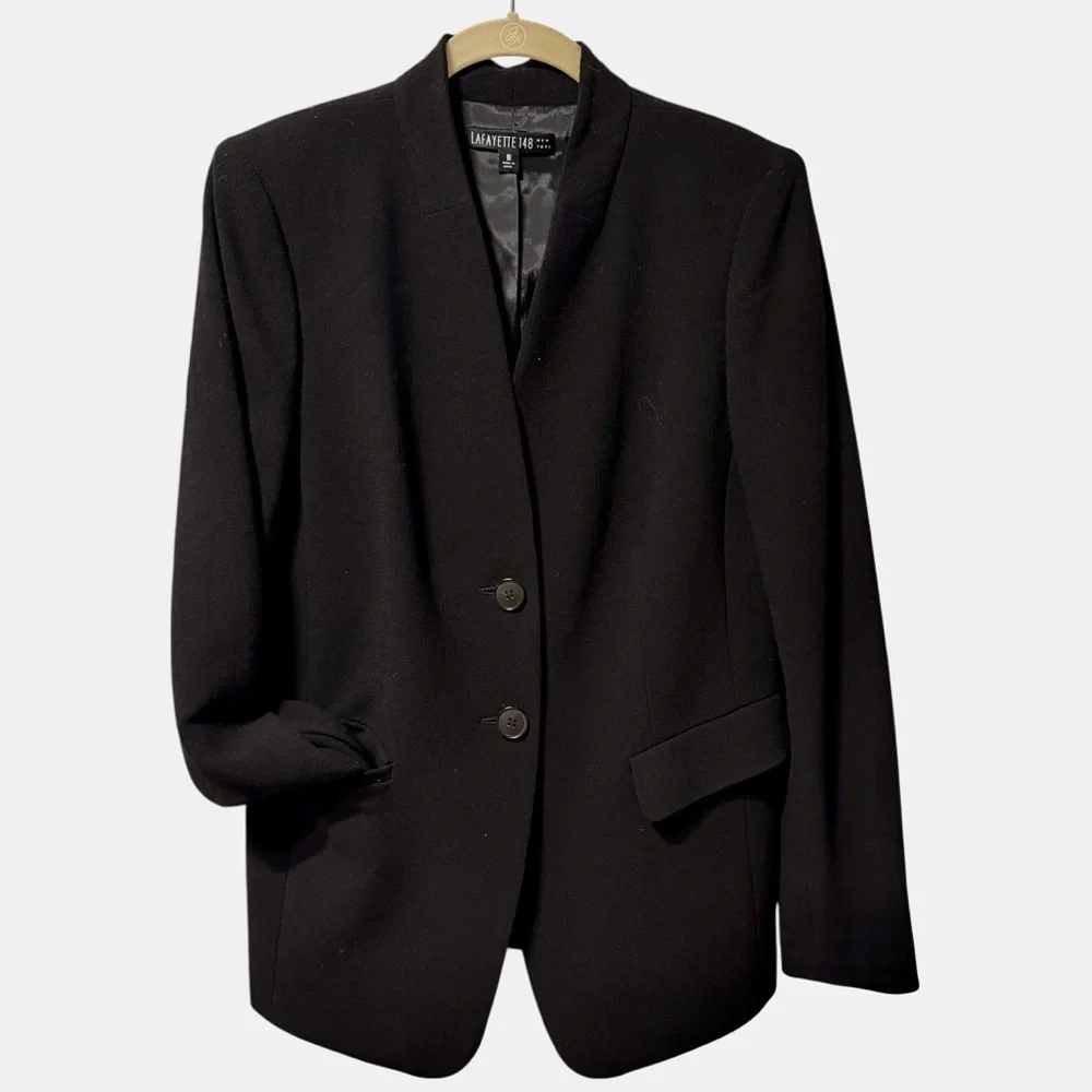 Lafayette 148 New York Stand Collar Virgin Wool Blazer Black 10 Quiet Luxury